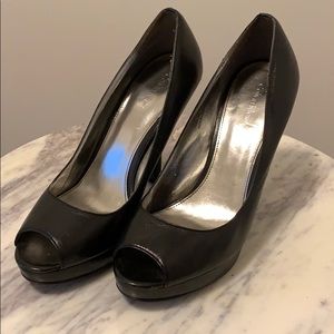 Calvin Klein leather peep toe pumps